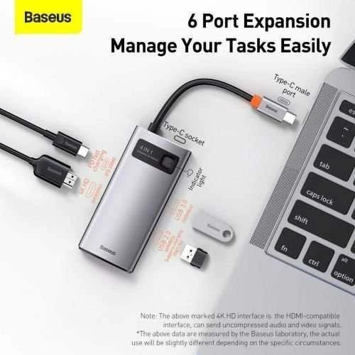 Baseus Metal Gleam serijos 6in1 šakotuvas USB-C - 3x USB 3.0 HDMI USB-C PD Ethernet RJ45