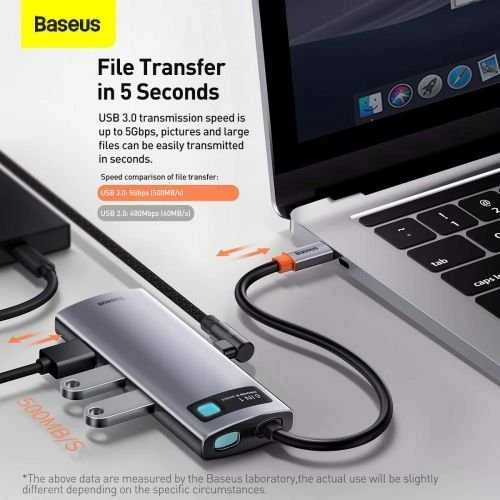 Baseus Metal Gleam serijos 6in1 šakotuvas USB-C - 3x USB 3.0 HDMI USB-C PD Ethernet RJ45