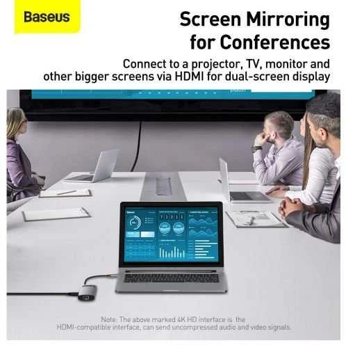 Baseus Metal Gleam serijos 6in1 šakotuvas USB-C - 3x USB 3.0 HDMI USB-C PD Ethernet RJ45