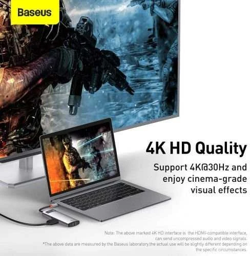 Baseus Metal Gleam serijos 6in1 šakotuvas USB-C - 3x USB 3.0 HDMI USB-C PD Ethernet RJ45
