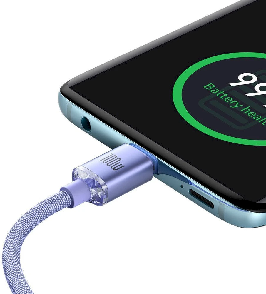 Baseus Crystal Shine USB-C – USB-C laidas 100W 1.2 m – Violetinis