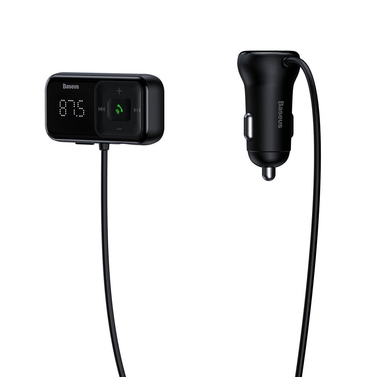Transmiteris Baseus T-Typed S-16 Bluetooth MP3 grotuvas/FM bangų moduliatorius (laisvų rankų įranga,Micro SD,LCD,2xUSB Quick Charge 2.1A įkroviklis) juodas CCTM-D01