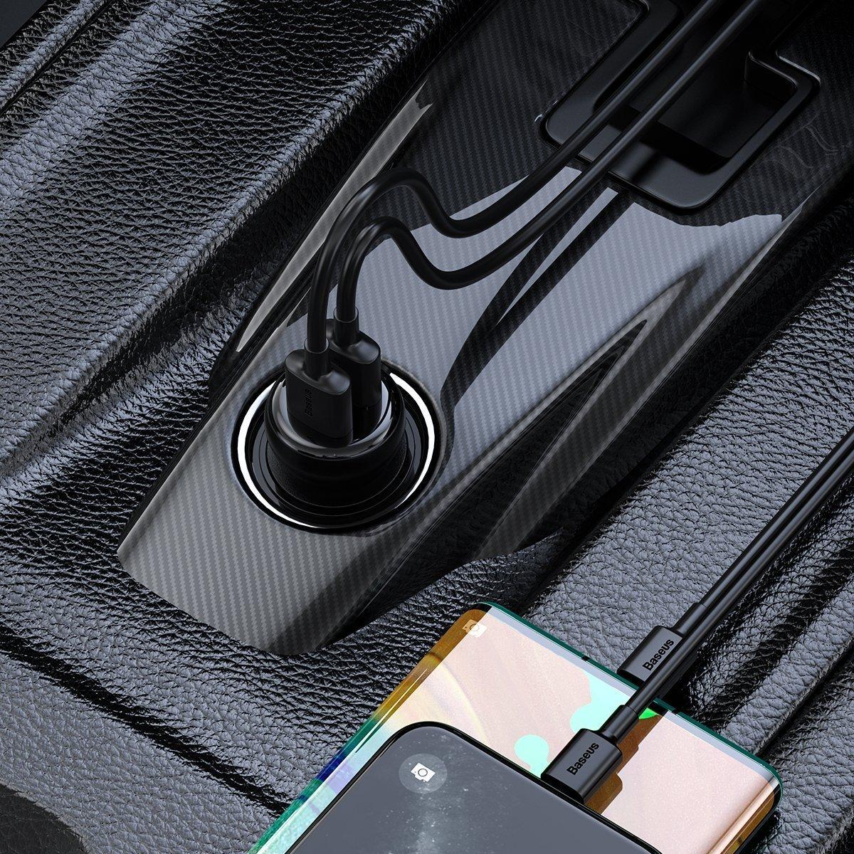 Transmiteris Baseus T-Typed S-16 Bluetooth MP3 grotuvas/FM bangų moduliatorius (laisvų rankų įranga,Micro SD,LCD,2xUSB Quick Charge 2.1A įkroviklis) juodas CCTM-D01