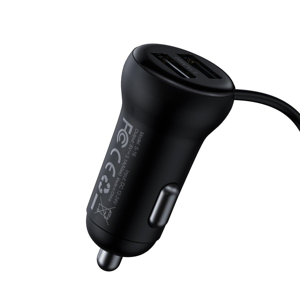 Transmiteris Baseus T-Typed S-16 Bluetooth MP3 grotuvas/FM bangų moduliatorius (laisvų rankų įranga,Micro SD,LCD,2xUSB Quick Charge 2.1A įkroviklis) juodas CCTM-D01