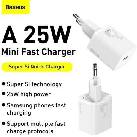 Baseus Super Si įkroviklis 1C 25W baltas