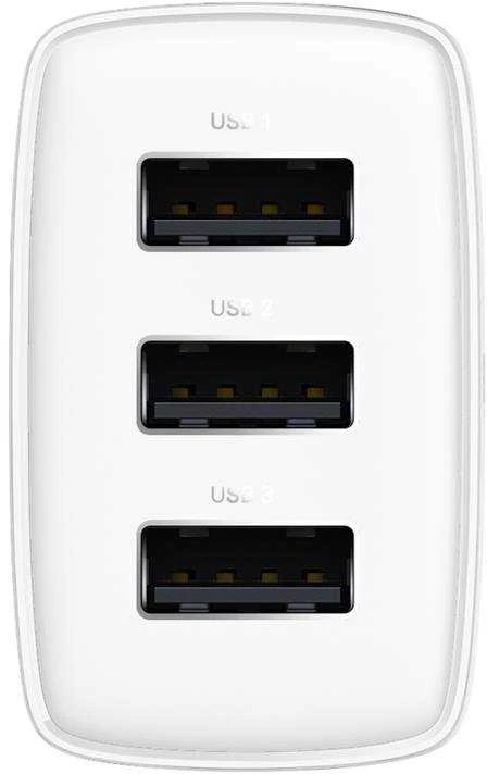 Baseus kompaktiškas greitas įkroviklis, 3x USB, 17W - baltas