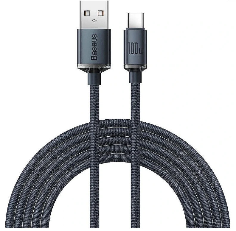 Baseus Crystal USB-USB-C laidas, 100W, 2m - juodas