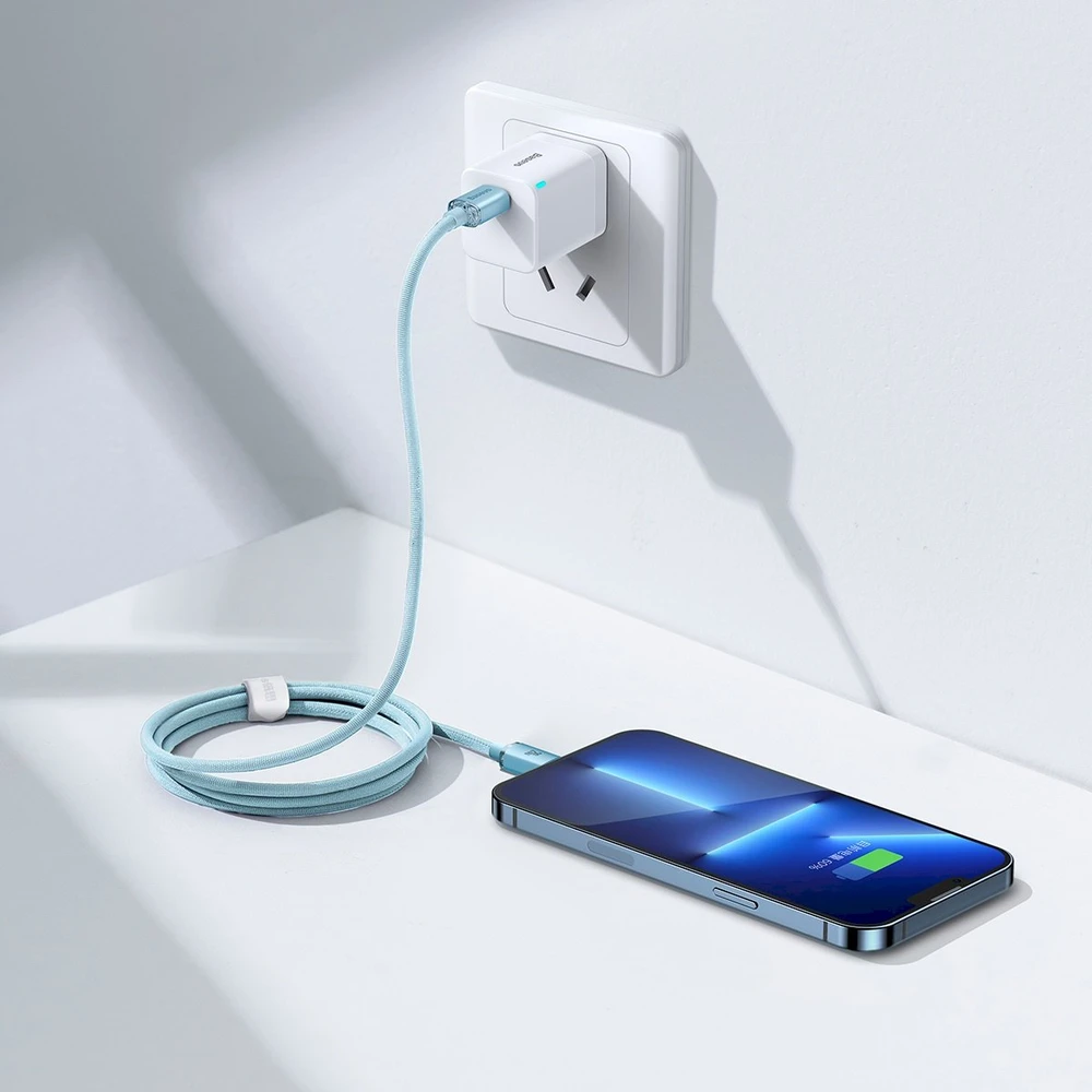 Kabelis USB-C do iP Baseus Crystal Shine, 20 W, 1.2 m (mėlyna)