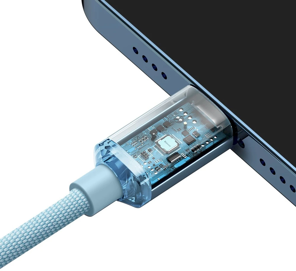 Kabelis USB-C do iP Baseus Crystal Shine, 20 W, 1.2 m (mėlyna)