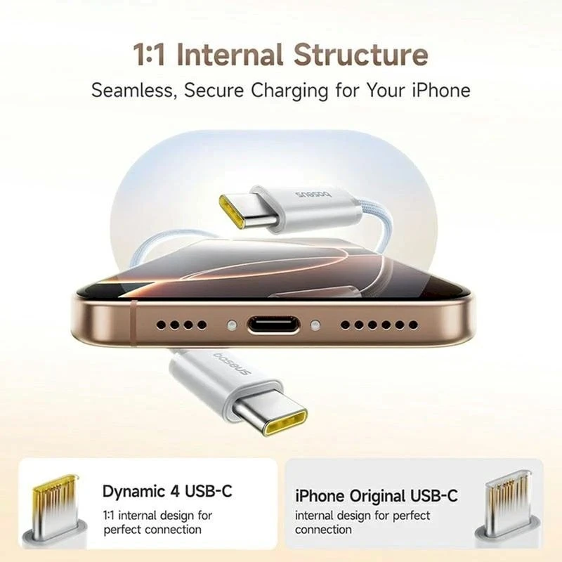 „Baseus Dynamic 4 Pro“ serijos duomenų kabelis USB-C – USB-C 100W 1m, „Galaxy Mėlyna“