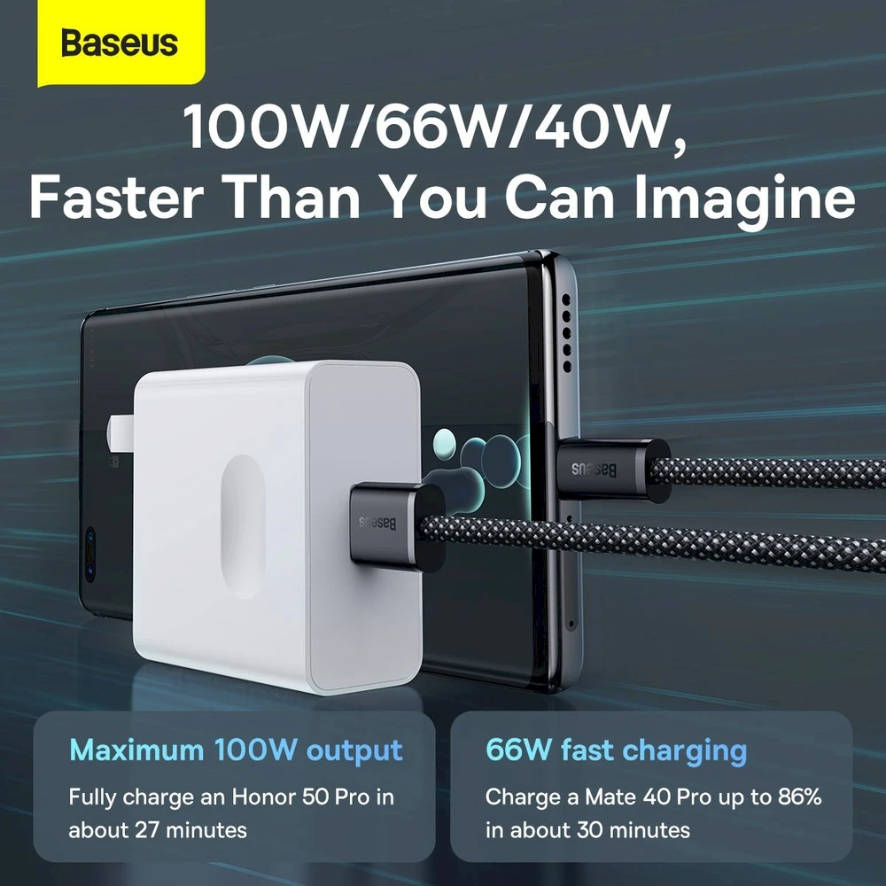Kabelis USB A - USB C 2.0m 100W (netinka iPhone 15 įkrovimui) Dynamic pilkas BASEUS