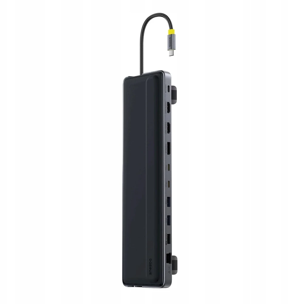 „Baseus EliteJoy EH3 12w1 USB-C“ | 2xHDMI 4K@60Hz | DP 4K@60Hz | 2xUSB-C 10Gb/s | 2xUSB-A 5Gb/s | USB-A 480Mb/s | SD/Micro SD 3.0 | RJ45 1Gb | USB-C PD pilka