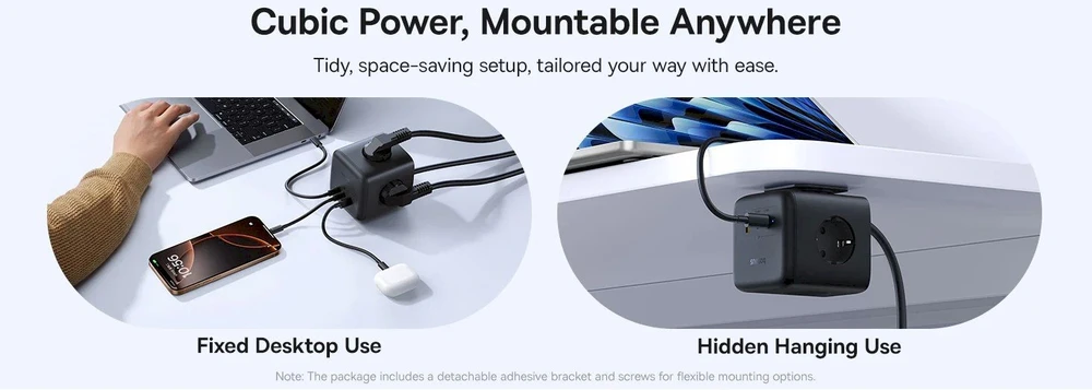 Baseus EnerFill FA11 67W Power Strip, USB-A + USB-C Cube + 3 x EU Socket 1.5m – juodos spalvos
