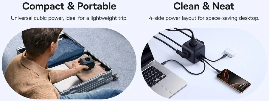 Baseus EnerFill FA11 67W Power Strip, USB-A + USB-C Cube + 3 x EU Socket 1.5m – juodos spalvos