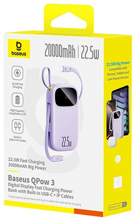 Baseus EnerFill FC21 Qpow 3 Ultra 20000 mAh 22.5W violetinė