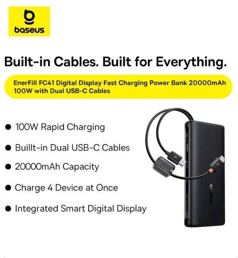 Baseus EnerFill FC41 20000 mAh USB-C 100W juoda