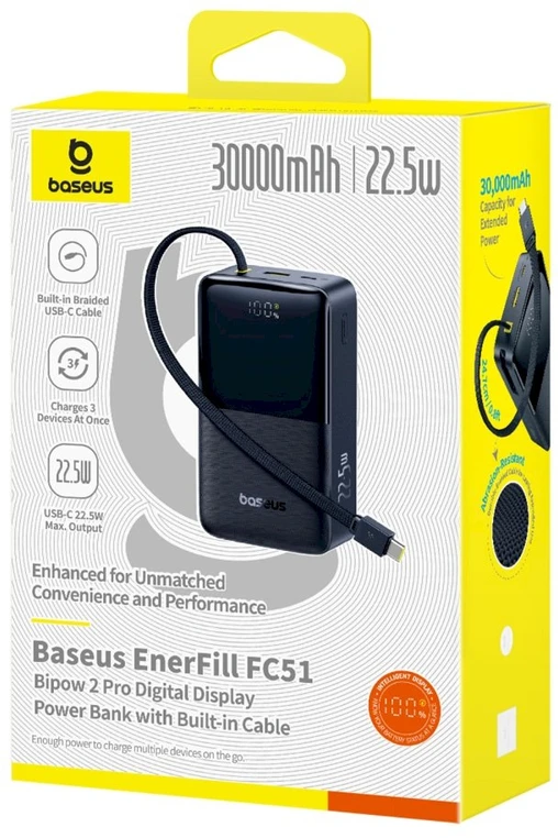 Baseus EnerFill FC51 Bipow 2 Pro 22.5W išorinė baterija 30000mAh Cosmic Juodas