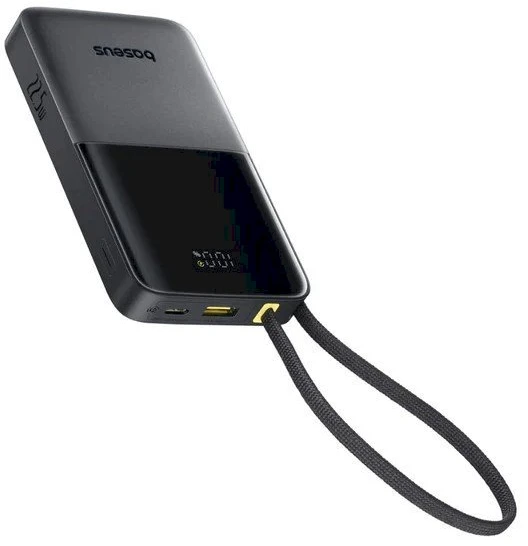 LiPo išorinis akumuliatorius (PowerBank) 10000mAh 22.5W USB + USB-C su integruotu USB-C kabeliu EnerFill Bipow2 juodas BASEUS