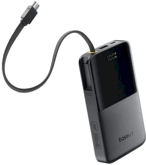 LiPo išorinis akumuliatorius (PowerBank) 10000mAh 22.5W USB + USB-C su integruotu USB-C kabeliu EnerFill Bipow2 juodas BASEUS