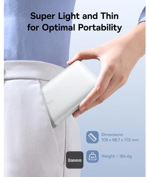 Baseus EnerFill FP21 10000 mAh USB-A USB-C 22.5W balta