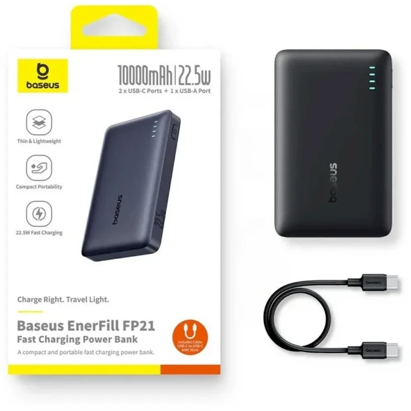 Baseus EnerFill FP21 10000 mAh USB-A USB-C 22.5W juoda