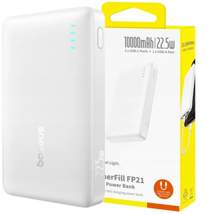 Baseus EnerFill FP21 10000 mAh USB-A USB-C 22.5W balta
