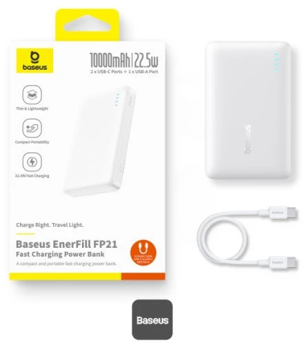 Baseus EnerFill FP21 10000 mAh USB-A USB-C 22.5W balta