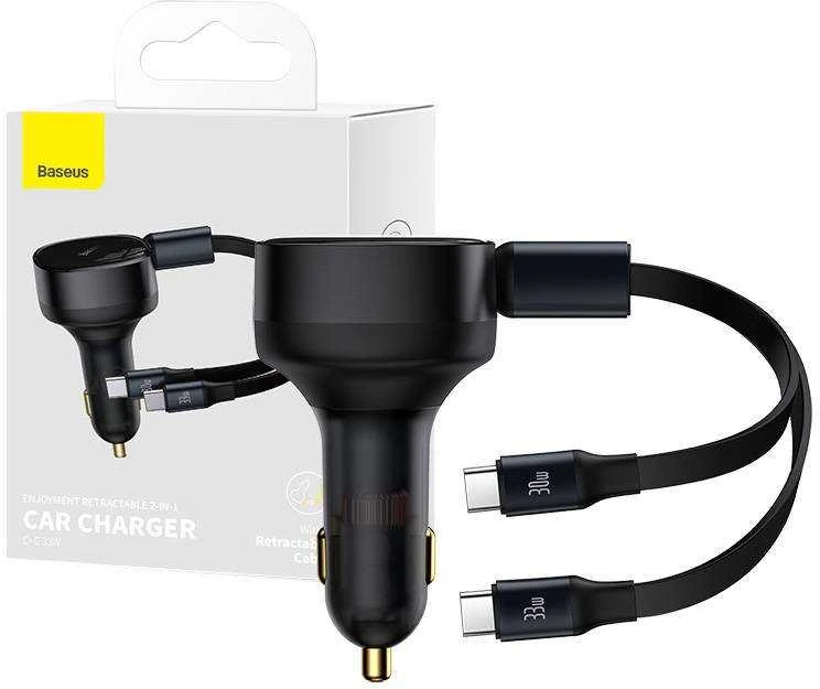 Automobilinis įkroviklis Baseus Enjoyment su kabeliu USB-C, 33W (juodas)
