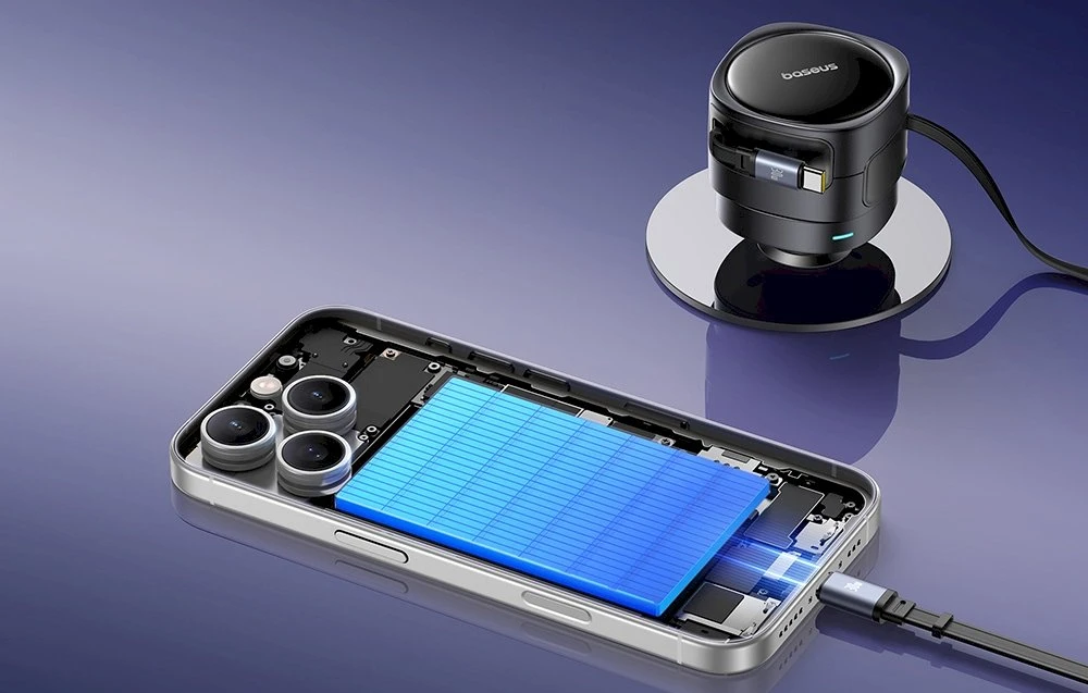 Baseus Enjoyment Max automobilinis įkroviklis with USB-C+Lightning cables 60W juodos spalvos