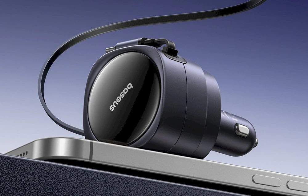 Baseus Enjoyment Max automobilinis įkroviklis with USB-C+Lightning cables 60W juodos spalvos