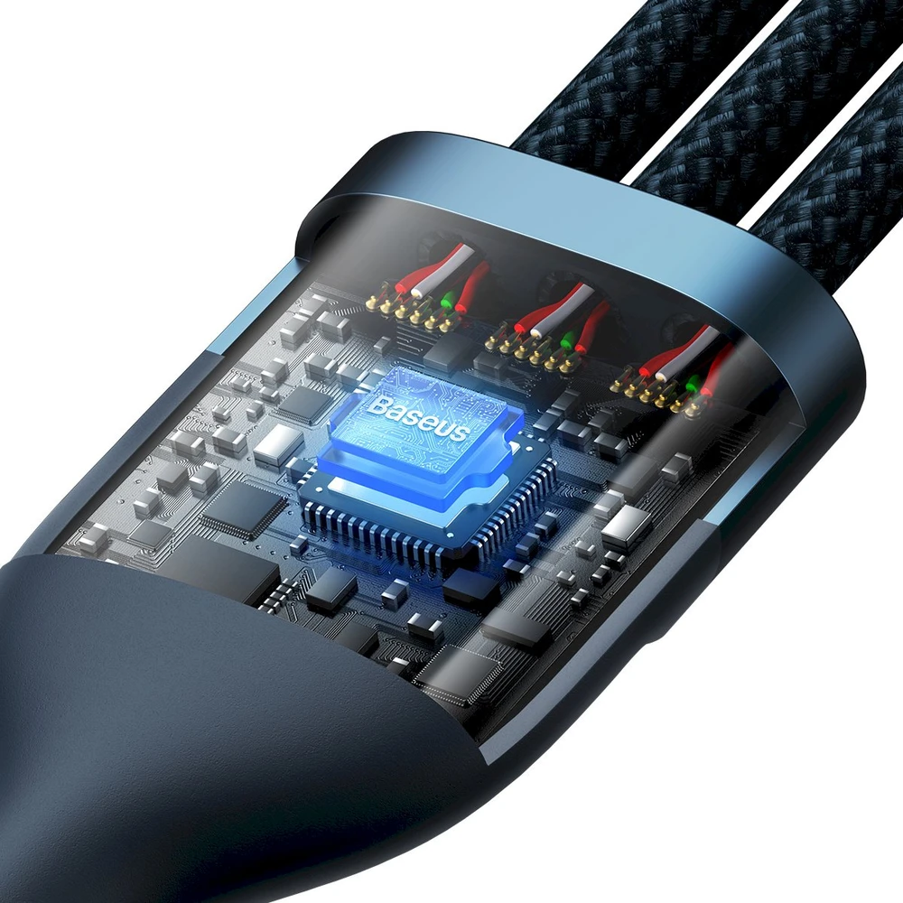 Baseus Flash Series 3in1 USB laidas USB-C + micro USB + Lightning 100W 1.2m - Mėlynas