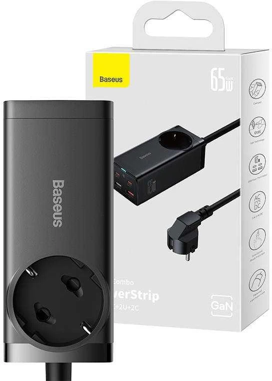 Įkroviklis Baseus GaN3 Pro Desktop Powerstrip AC/2xType-C/2xUSB 65W juodas PSZM000901