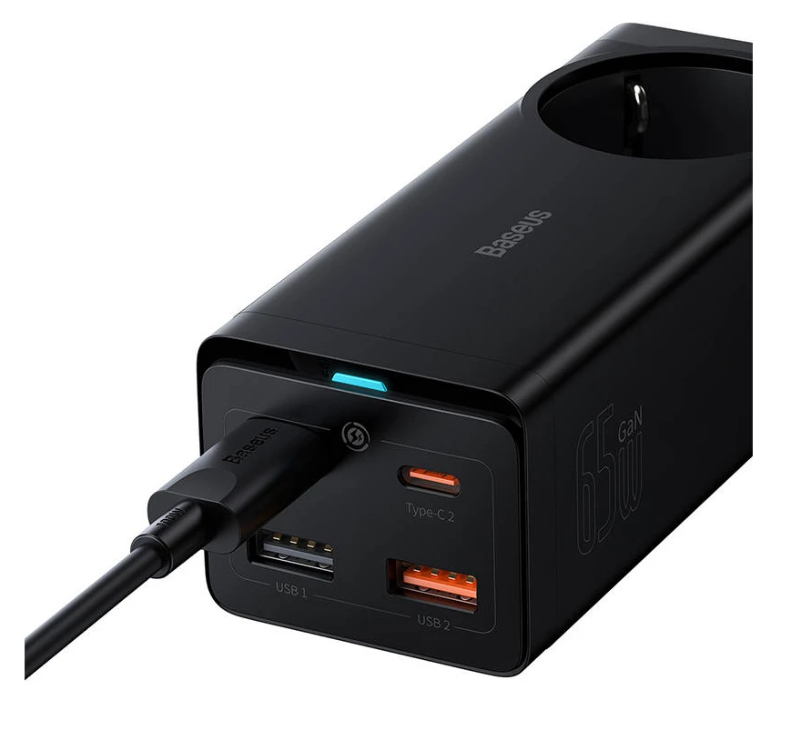 Įkroviklis Baseus GaN3 Pro Desktop Powerstrip AC/2xType-C/2xUSB 65W juodas PSZM000901