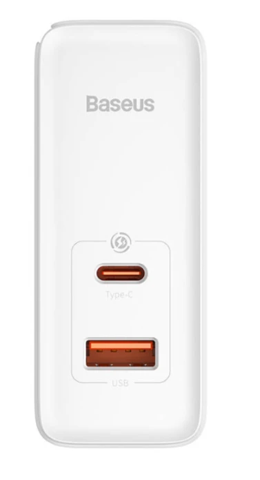 Baseus GaN5 Pro USB-C + USB sieninis įkroviklis, 100W + 1m laidas (baltas)