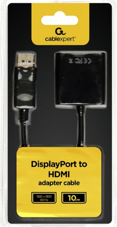 GEMBIRD AB-DPM-HDMIF-002 DisplayPort kištukas į HDMI kištuką, 10 cm, juodas, blisterinė pakuotė