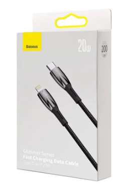 USB-C laidas, skirtas Lightning Baseus Glimmer Series, 20W, 2m (juodas)