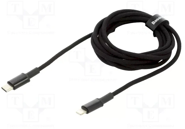 C tipo Baseus didelio tankio pintas laidas su žaibu, PD, 20W, 2m (juodas)
