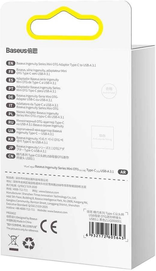 Adapteris USB C kištukas - USB3.1 A lizdas, su OTG funkcija BASEUS