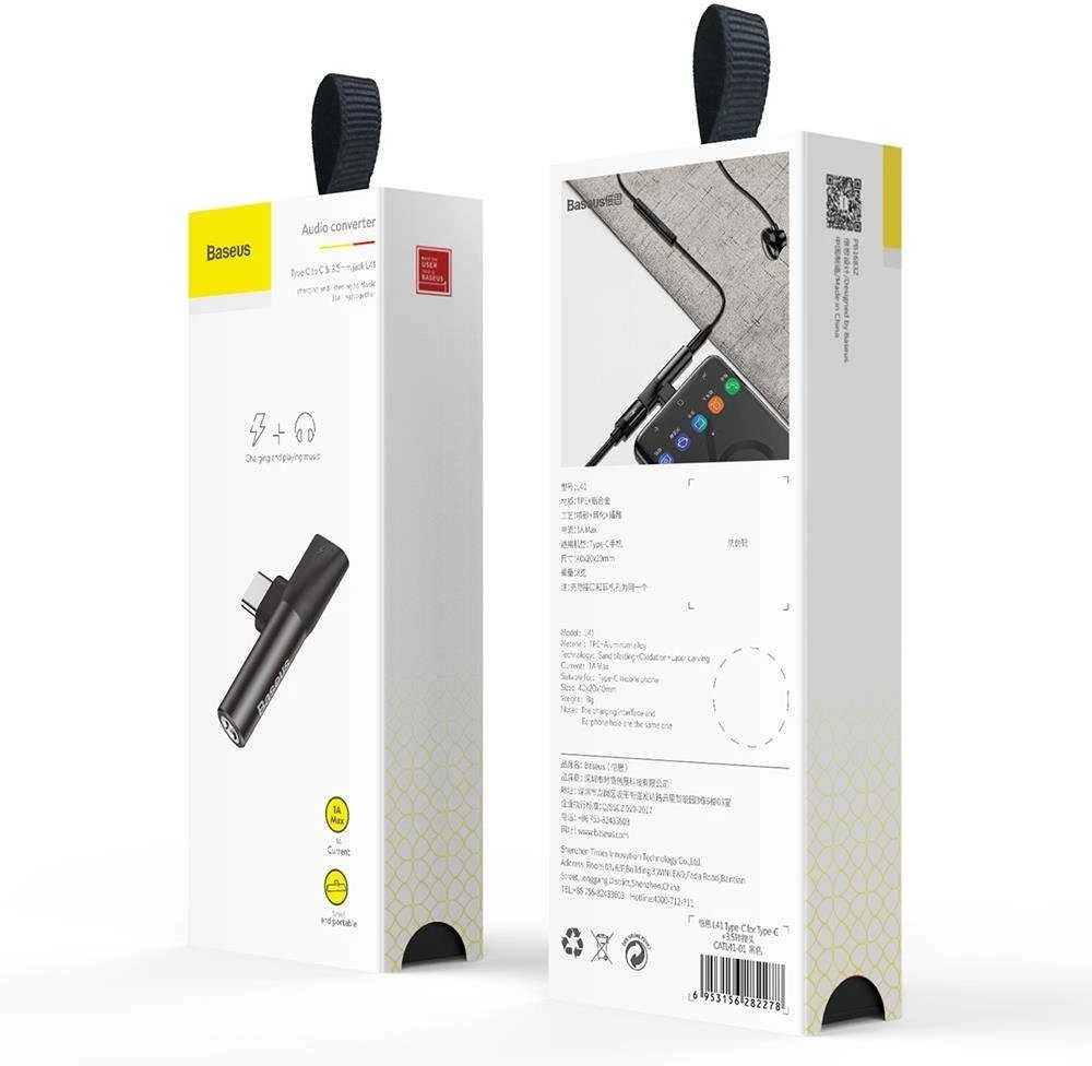 Baseus Audio adapteris L41 USB-C prie 3.5mm AUX lizdo + USB-C - Juodas