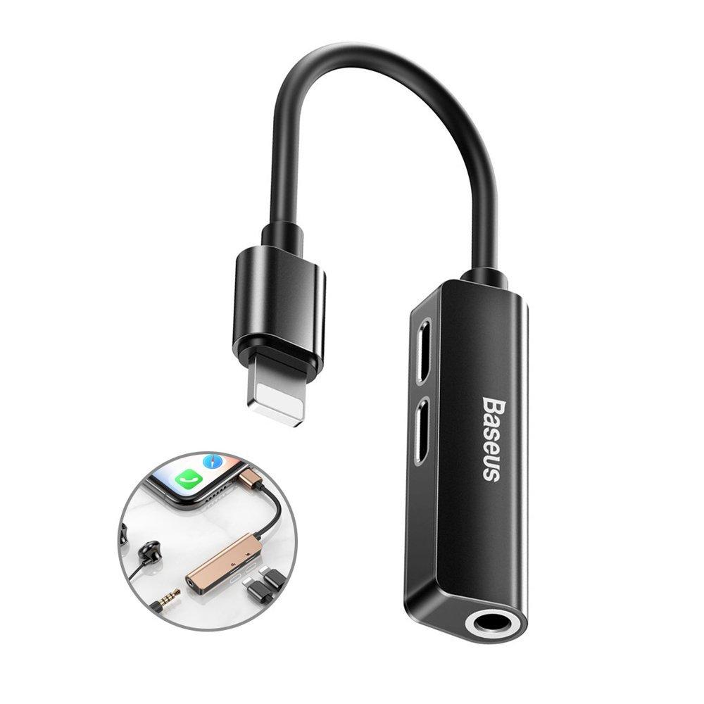 Dėklas Baseusas Baseus L52 garso adapteris iš Lightning į 3.5mm ir 2x Lightning - juodas