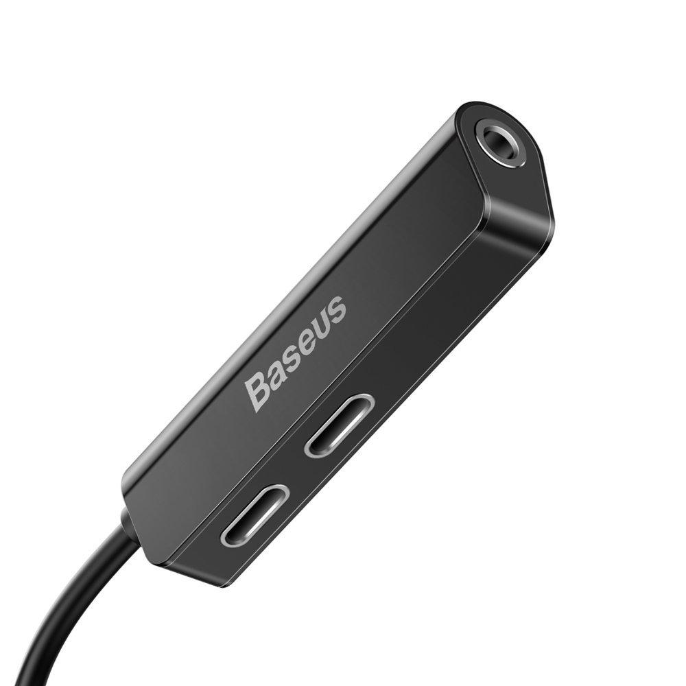 Dėklas Baseusas Baseus L52 garso adapteris iš Lightning į 3.5mm ir 2x Lightning - juodas