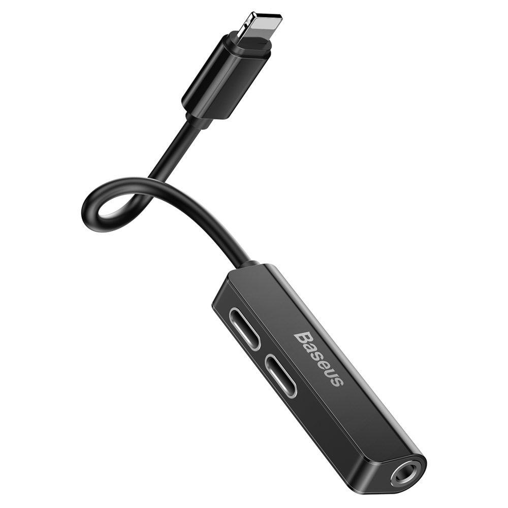 Dėklas Baseusas Baseus L52 garso adapteris iš Lightning į 3.5mm ir 2x Lightning - juodas