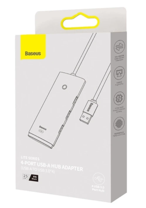 Baseus Šakotuvas USB-A 4 prievadų (USB 3.0) 25cm, juodas