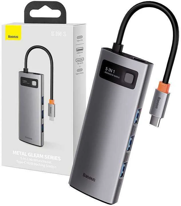 Baseus Metal Gleam serijos 5in1 stebulė, nuo USB-C iki 3x USB 3.0 + HDMI + USB-C PD