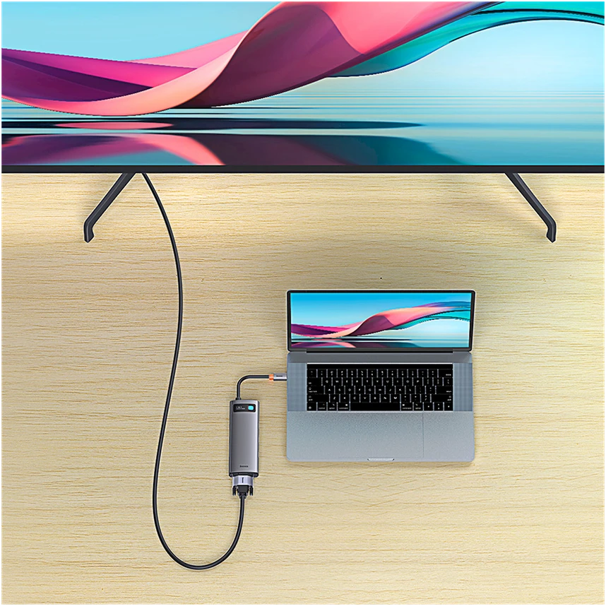 Hub 7in1 Baseus Metal Gleam Series USB-C iki 3x USB 3.0 + HDMI + USB-C PD + VGA + Ethernet RJ45