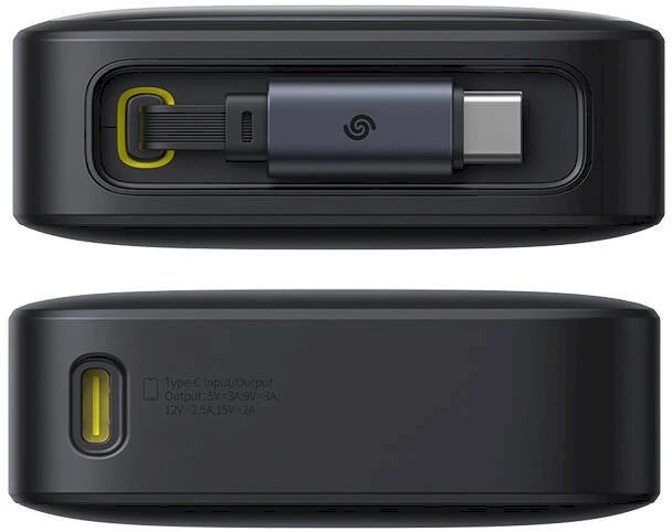 Baseus Free2Pull 10000mAh 30W powerbank su USB-C port and retractable USB-C kabeliu – juodos spalvos