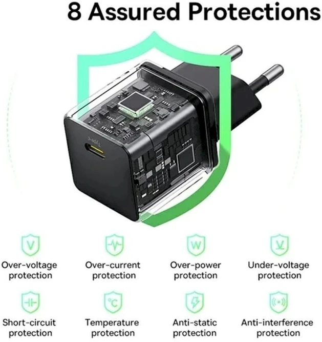 Baseus Sieninis įkroviklis Palm 20W USB-C QC3.0 PD3.0 su USB-C kabeliu 1m, juodas