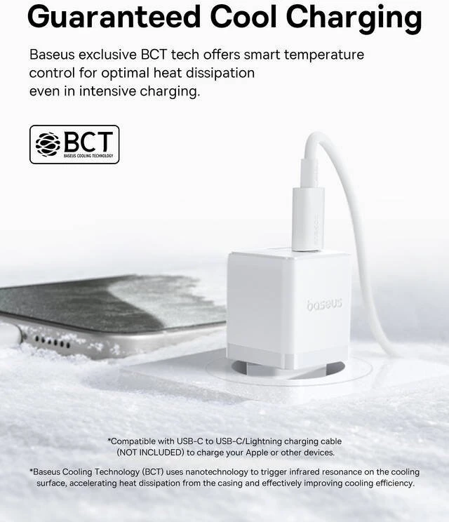 Baseus Sieninis įkroviklis Palm 20W USB-C QC3.0 PD3.0 su USB-C kabeliu 1m, baltas