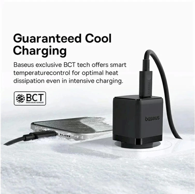 Baseus Sieninis įkroviklis Palm 20W USB-C QC3.0 PD3.0 su USB-C kabeliu 1m, juodas