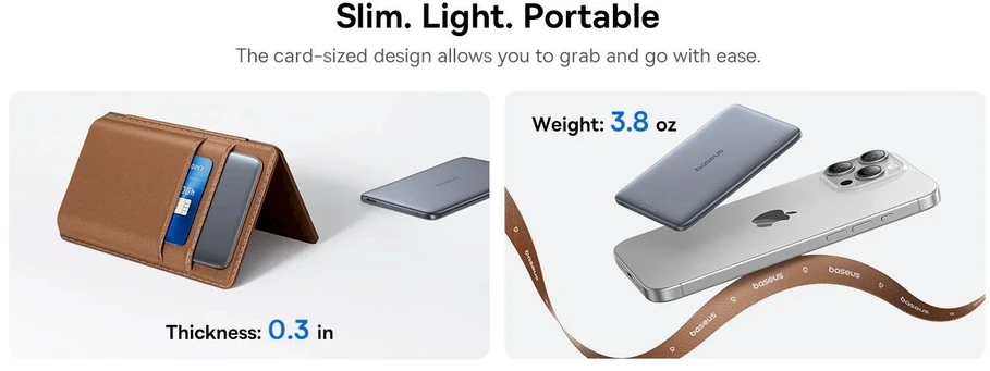 Baseus PicoGo AM41 5000mAh 20W itin plonas „MagSafe“ išorinis akumuliatorius, suderinamas su Baseus paprastu USB-C 60W 30cm laidu - Rožinė
